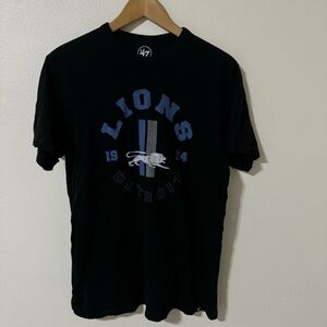 Detroit Lions 47 Brand Short Sleeve Graphic Tee Black Cotton Retro Logo-Medium